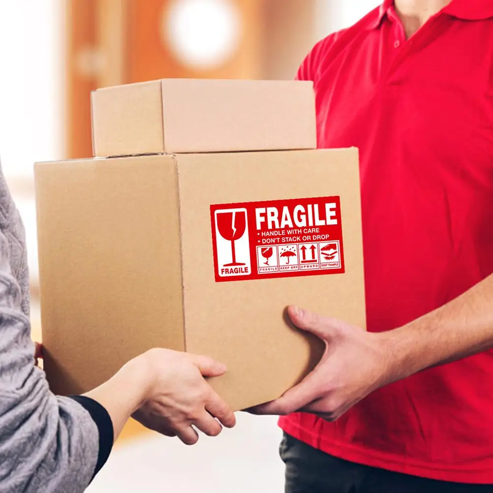 Fragile Warning Stickers Copper Plate Self Adhesive Practical Easy Operate Permanent Boxes Paper Bottles Plastics Wood