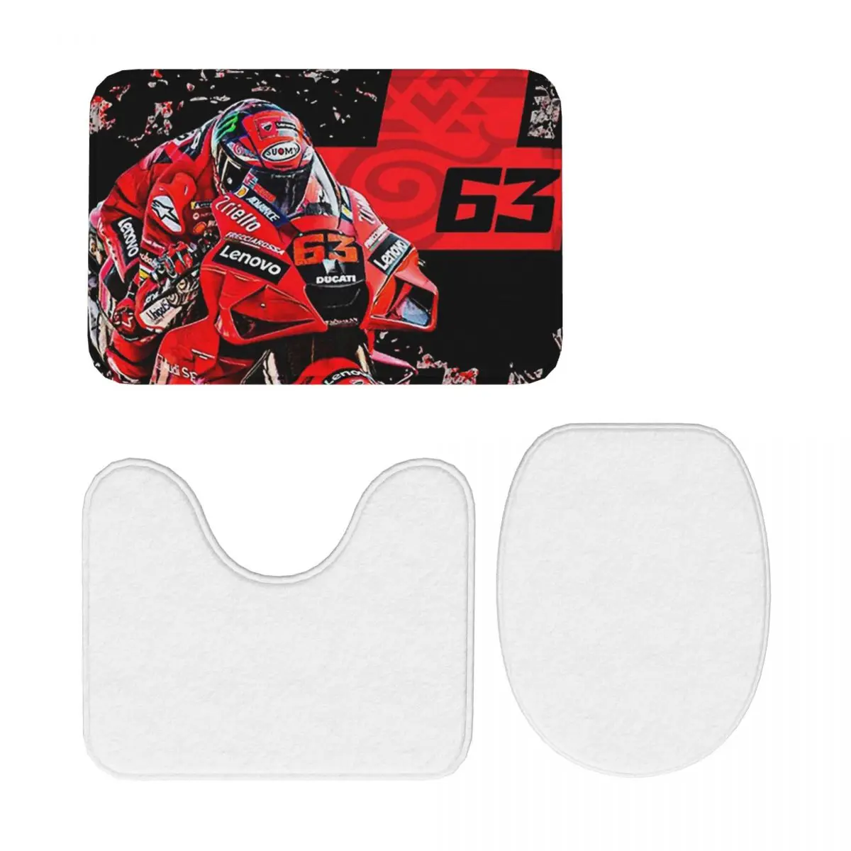 

Francesco Bagnaia Number 1 MotoGP Racing Flag 3 Pcs Bath Mat Bathroom Set Toilet Lid Cover Home Decor Non-Slip Carpet Floor Rug