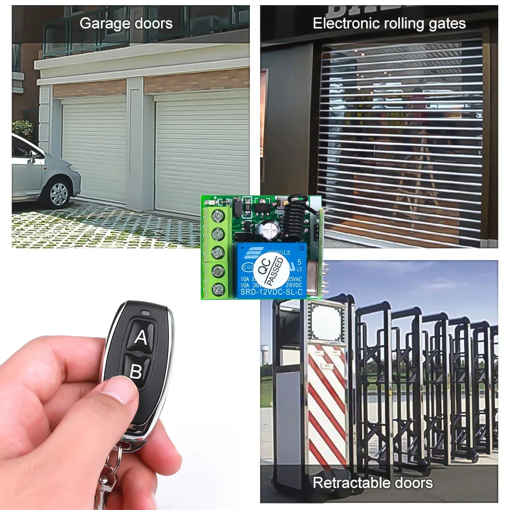 RF 433Mhz Remote Control Wireless Switch DC 12V 1CH 10A Relay Receiver and 2CH Transmitter For Door Electromagnetic Lock