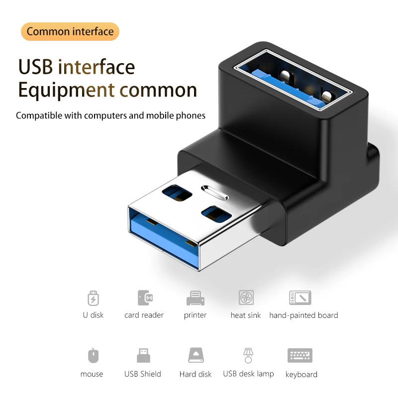 Adaptador USB tipo C de codo de 180 grados, convertidor USB C OTG a USB, conector USB-C 3,0 en forma de U para ordenador, teléfono y tableta