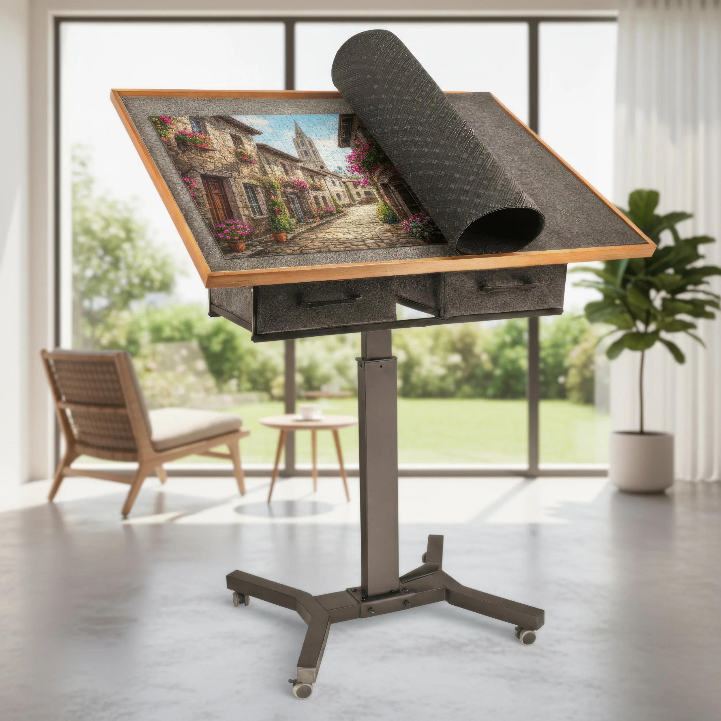 

1500 Pieces Jigsaw Puzzle Table with Wheels and Drawers for Adults Indoor Game Ideal Gift Adjustable Height Tilt Angle