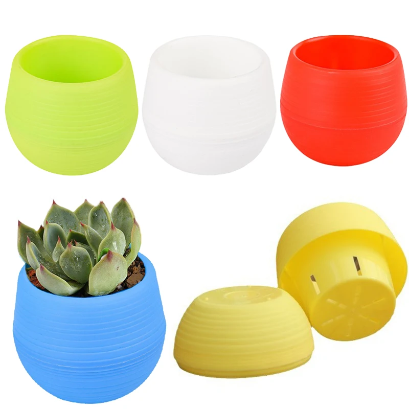 

1/6PCS Mini Flower Pots Candy Colour Round Plastic Plant Pot with Drainage Holes Succulents Pot Garden Home Office Decoration