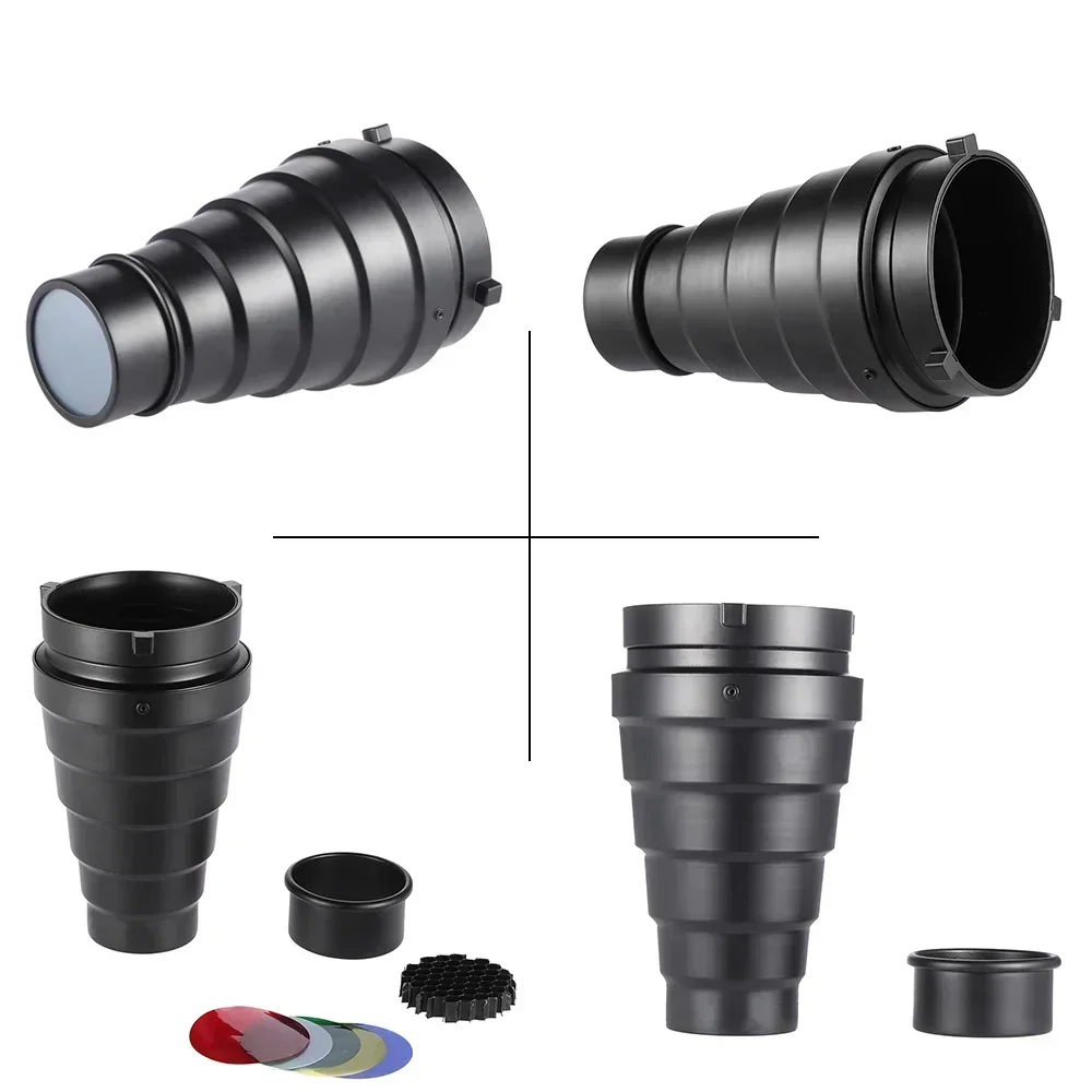 Metalen Conische Snoot met Honingraat Raster 5 stks Kleur Filter Kit voor Bowens Mount Studio Strobe Monolight Fotografie Flash