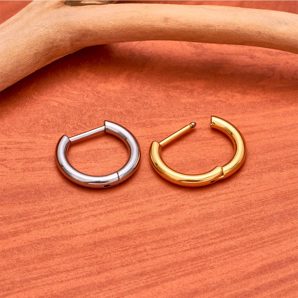 

ASTM G23 F136 Circle Earrings Straight Needle Classic Earrings Vacuum Gold Plated Men's and Women's Perforated Jewelry