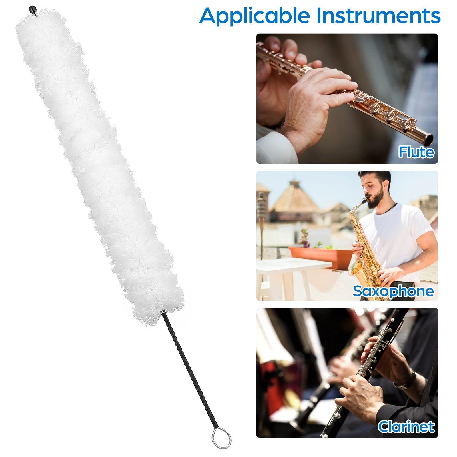 Flute Brush with Cleaning Head Musical White Cotton Cleaner Music Instrument Accessories Flute Accessories