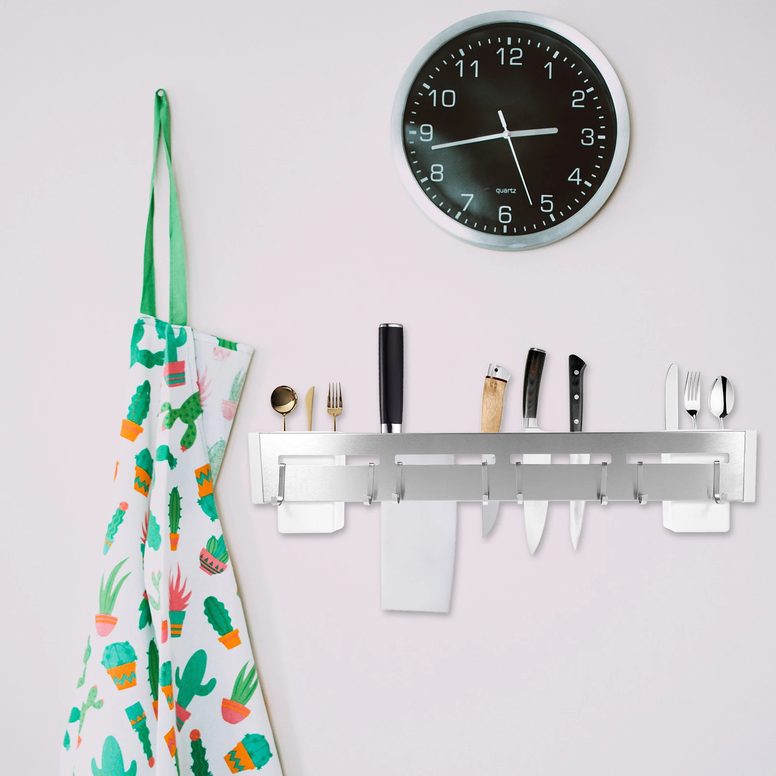 

Wall Mount Rack 50cm Silver Stainless Steel Tool Holder Chopstick Storage No Drill Easy Install Kitchen Utensil ganizer