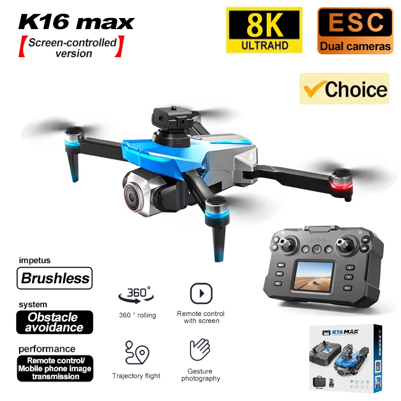 K16 MAX Screen Controlled Version Drone 8K Professional  HD Camera Obstacle Avoidance Foldable RC Quadcopter Helicopter Toy Gift