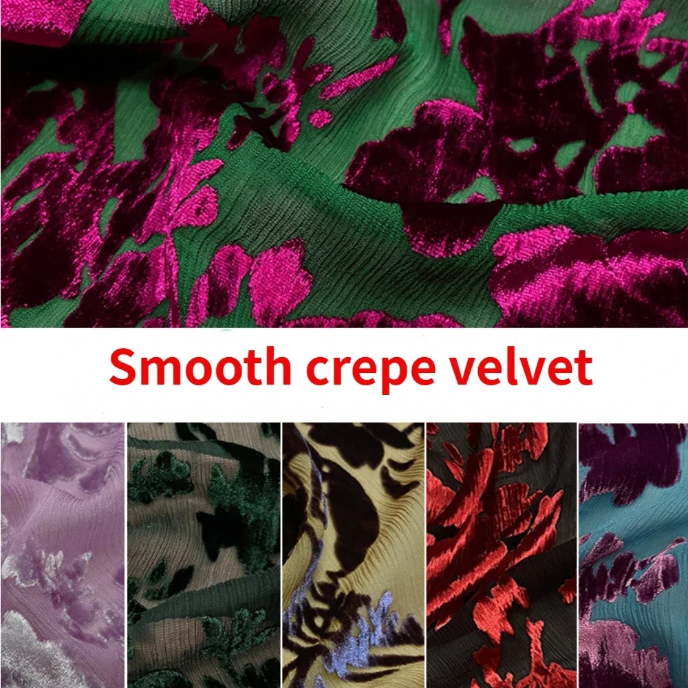 Velvet Silk Fabrics Crepe Mulberry Silk Floating Burnt Out Women\'s Cheongsam Dress Shawl Scarf Cloth By the Meters Plant Flower