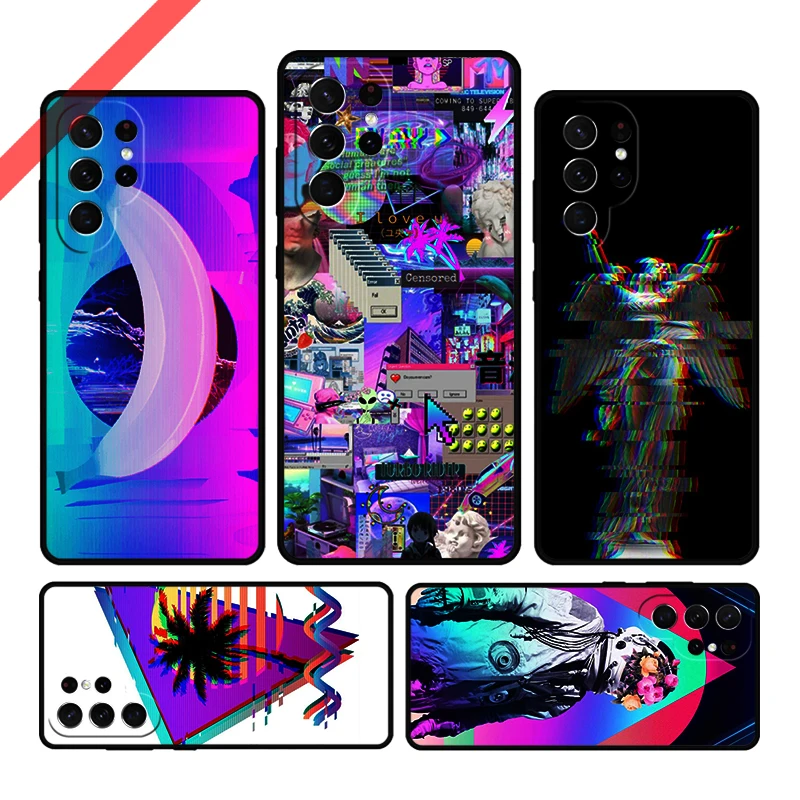 Vaporwave Glitch Anime Phone Case For Samsung Galaxy S20 FE S21 S10 S23 Plus S24 S22 Ultra Coque Note20 Note10 S9 S8 Cover Capa