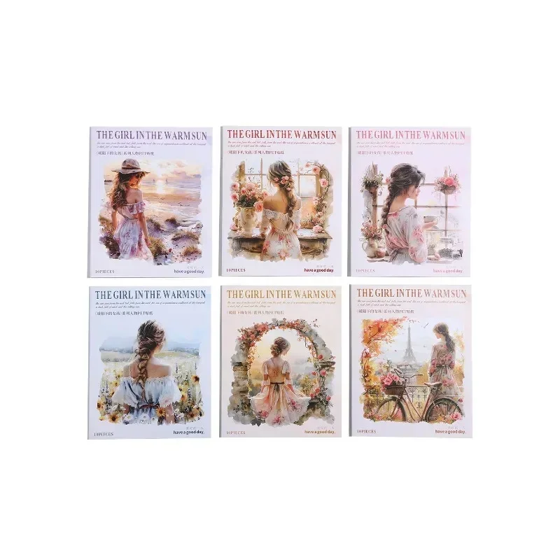 10Pieces PET Stickers Decorative materials girl character account under the warm package Sunshine Scroll Scrapbook 108*52mm