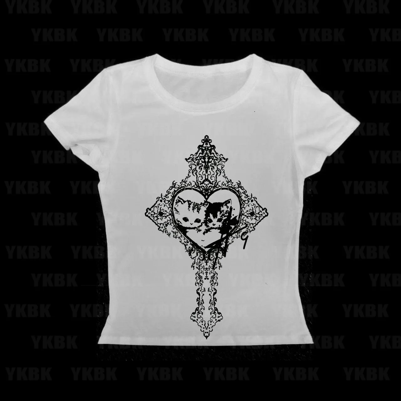 Ästhetisches Mode-Crop-Top mit Kreativem Katzenmuster, Gothic Streetwear Punk T-Shirt, Harajuku Y2K Stil Kurzarm-T-Shirts für Damen