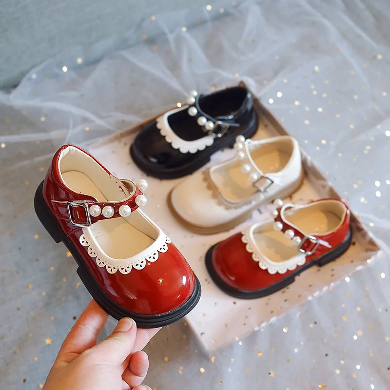 

Children's Lace Leather Shoes 2023 New Spring Summer Girls Sandals Pearl Cute Soft Soled Kids Princess Flats Baby Toddlers Shoe