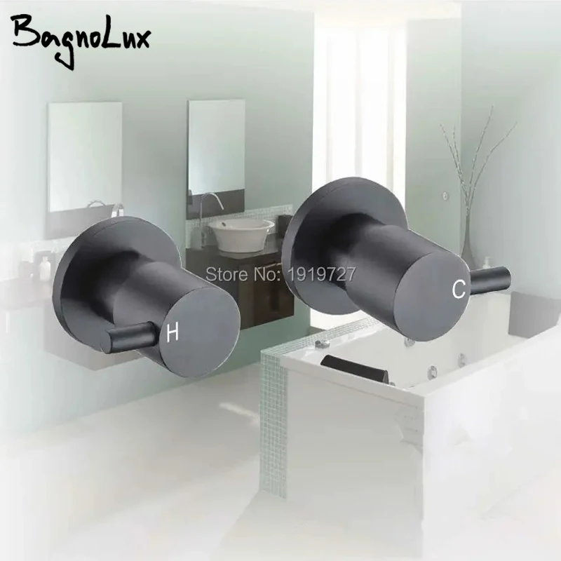 

Wels Matt Black Shower Mixer Hot & Cold Twin Tap Wall Assembly Set For Bathroom Round 1/4 Turn Twin Taps Set Bath Wall Mount