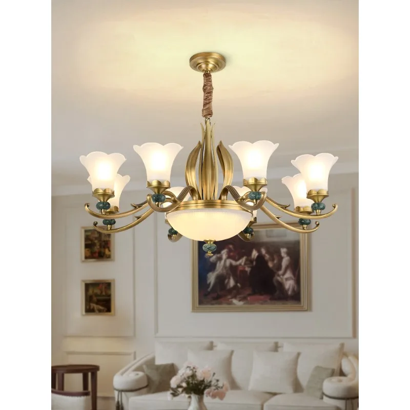 

Американская простая современная люстра для гостиной, виллы, дуплекса, элитная лампа для зала, светильник для спальни и столовой, полностью медная люстра