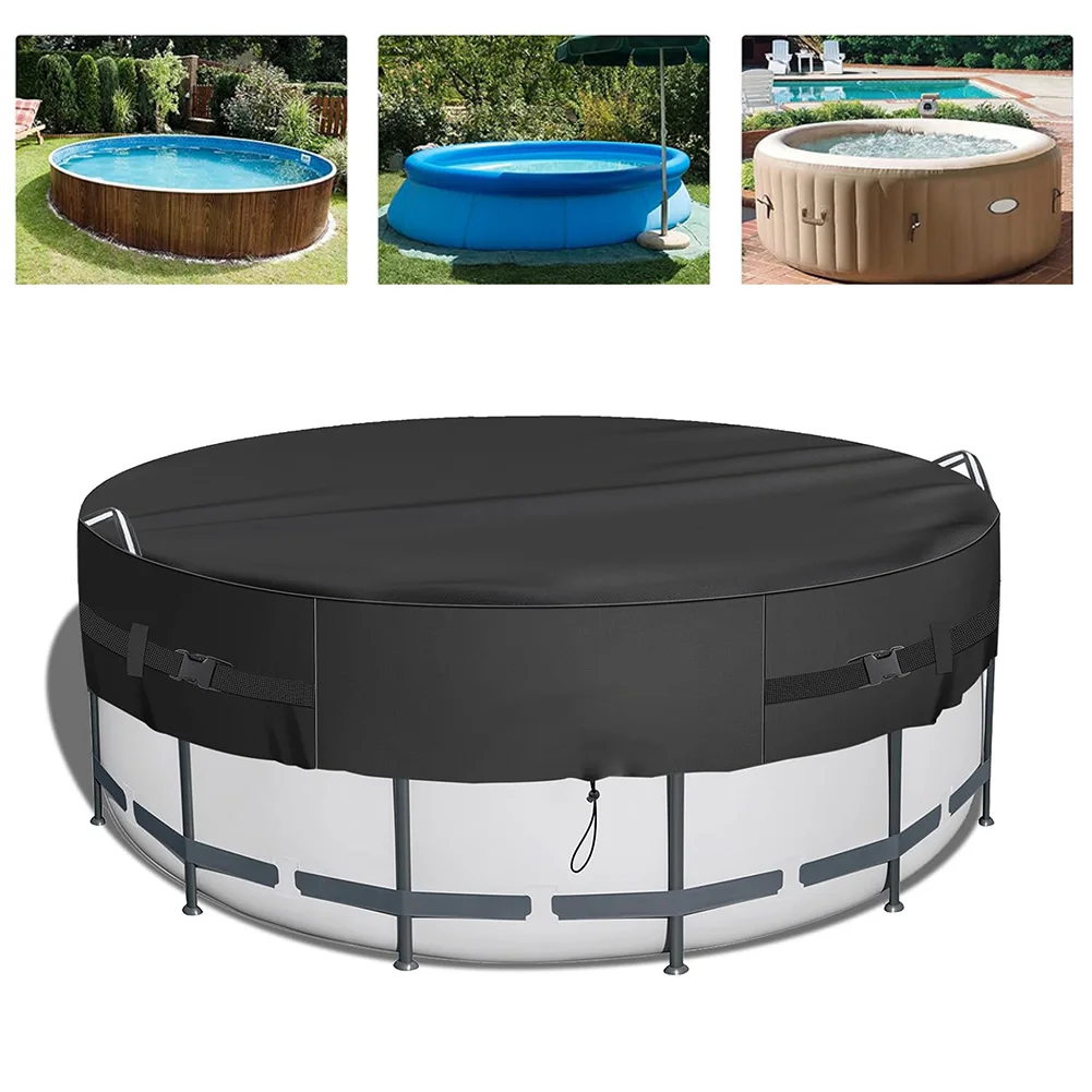 Black Oxford Solar Round Pool Cover Waterproof UV Protection Dust Debris Guard For 8FT 10FT Above Ground Swimming Pool Winterizi