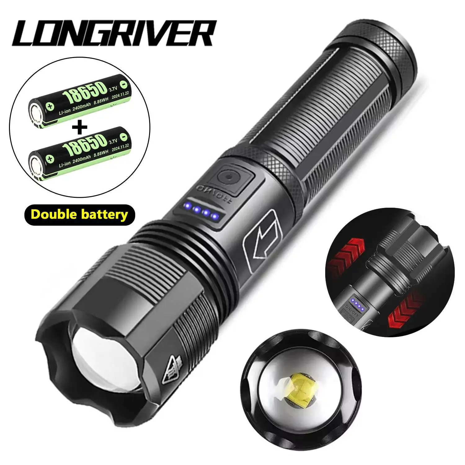 

LONGRIVER XHP70 and XHP50 Aluminum Alloy LED Flashlight High-power Flashlights USB Rechargeable Zoomable Torch 18650 Battery