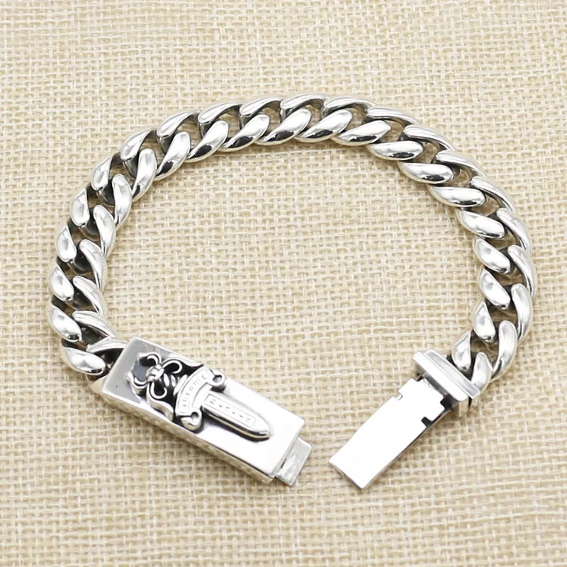 

S925 pure silver glossy holy sword personalized fashion bracelet hip-hop men's and women's punk street cool accessories Thai sil