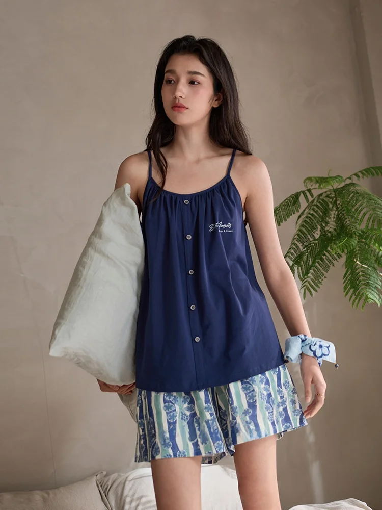 shaqian-new-women's-sleepwear-summer-cool-modal-cotton-thin-strap-home-clothes-ice-silk-adjustable-shoulder-strap-short-pants