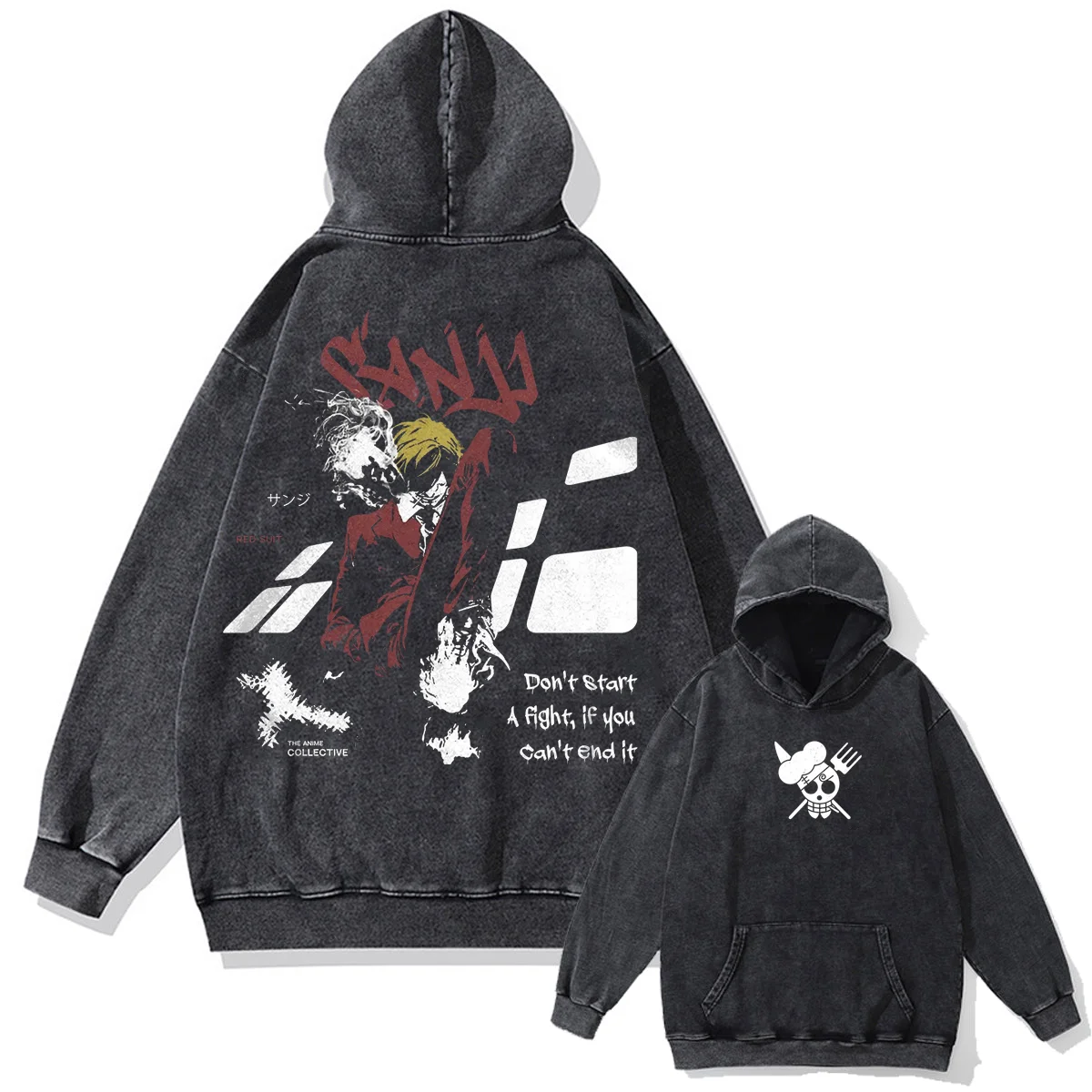 

Hip Hop Men Sweatshirt Hoodie Streetwear One Piece Print Washed Pullover Autumn Harajuku Cotton Hooded Sweatshirt Black