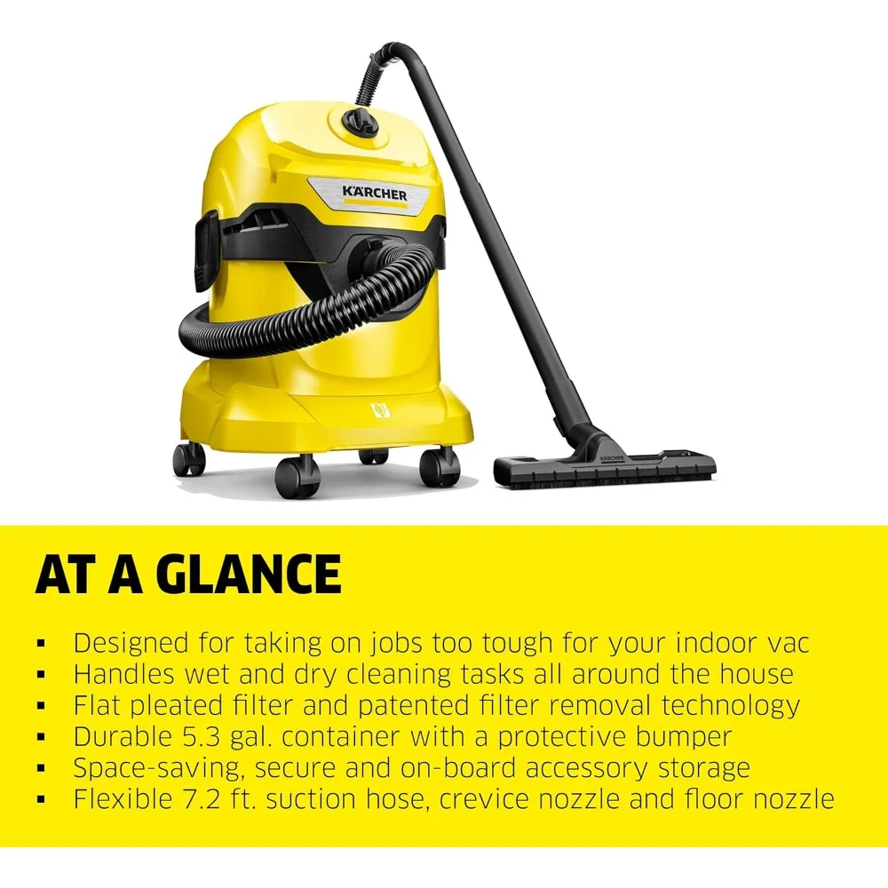 

WD 4 Multi-Purpose Wet-Dry Vacuum Cleaner - 5.3 Gallon - With Attachments, Space-Saving