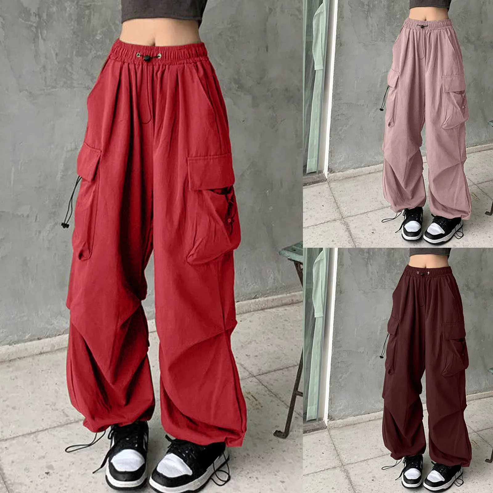 

Solid Casual Baggy Cargo Pants For Women 2024 Fashion Vintage Women's High Waist Wide Pants Youthful Female Trousers Streetwear