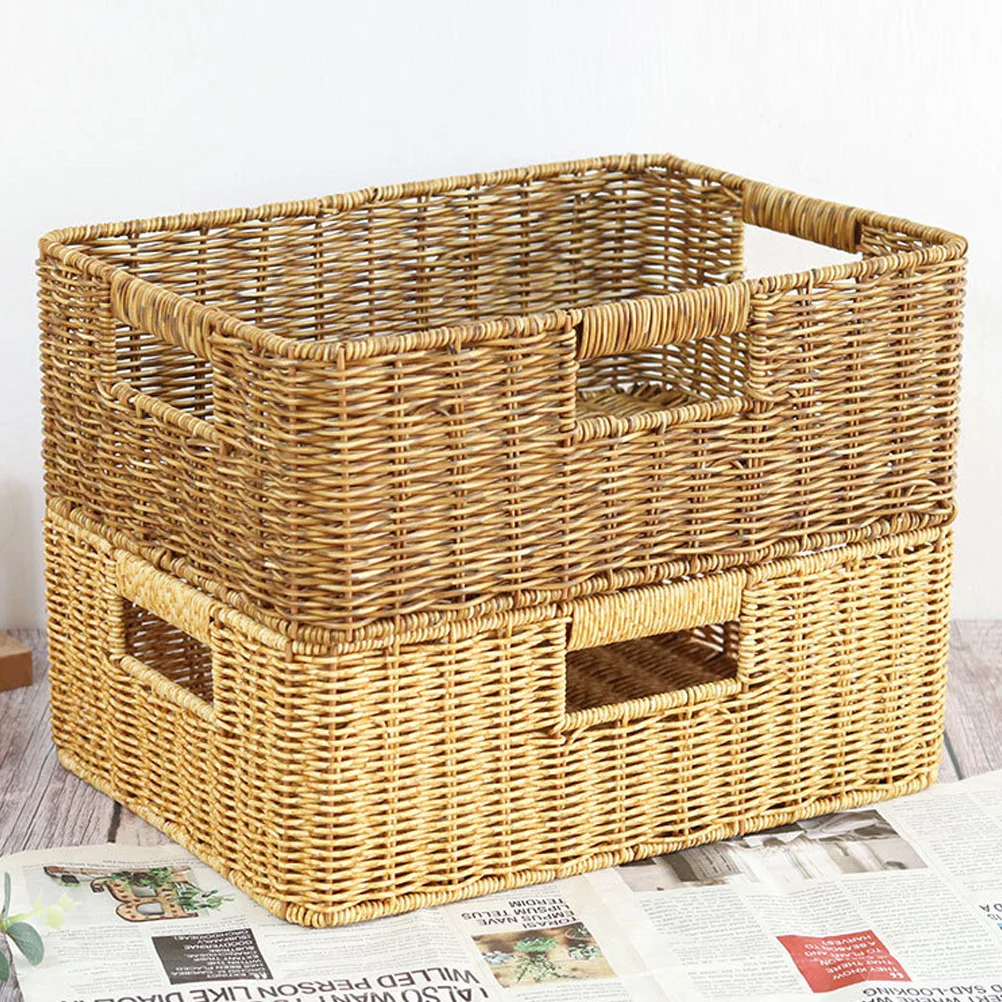 

Stylish Woven Storage Basket Imitation Rattan Handmade Organizer For Home Clothes Household Basket Container Bin Holder