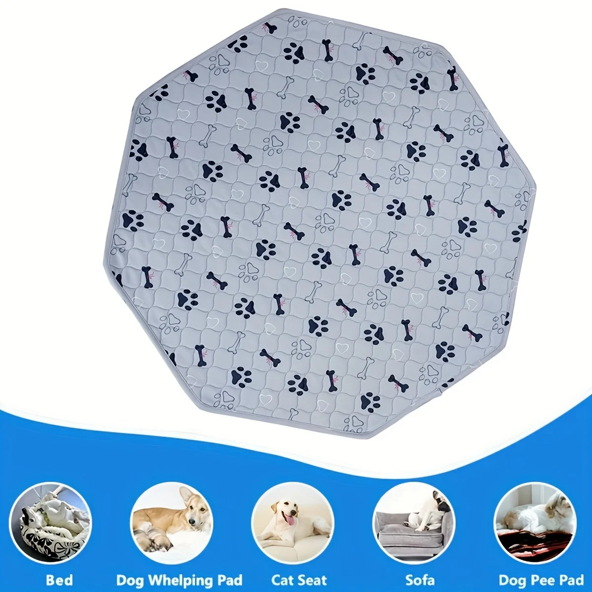 1pc Octagon Dog Pee Pads, Washable Pet Cat Sleep Play Pad, Reusable Dogs Puppy Mat, Pet Training Pads for Dogs, Absorbent and
