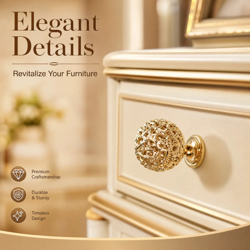 1 piece of exquisite metal hollow ball knob, polished zinc alloy drawer handle, suitable for dressers, cabinets, drawers