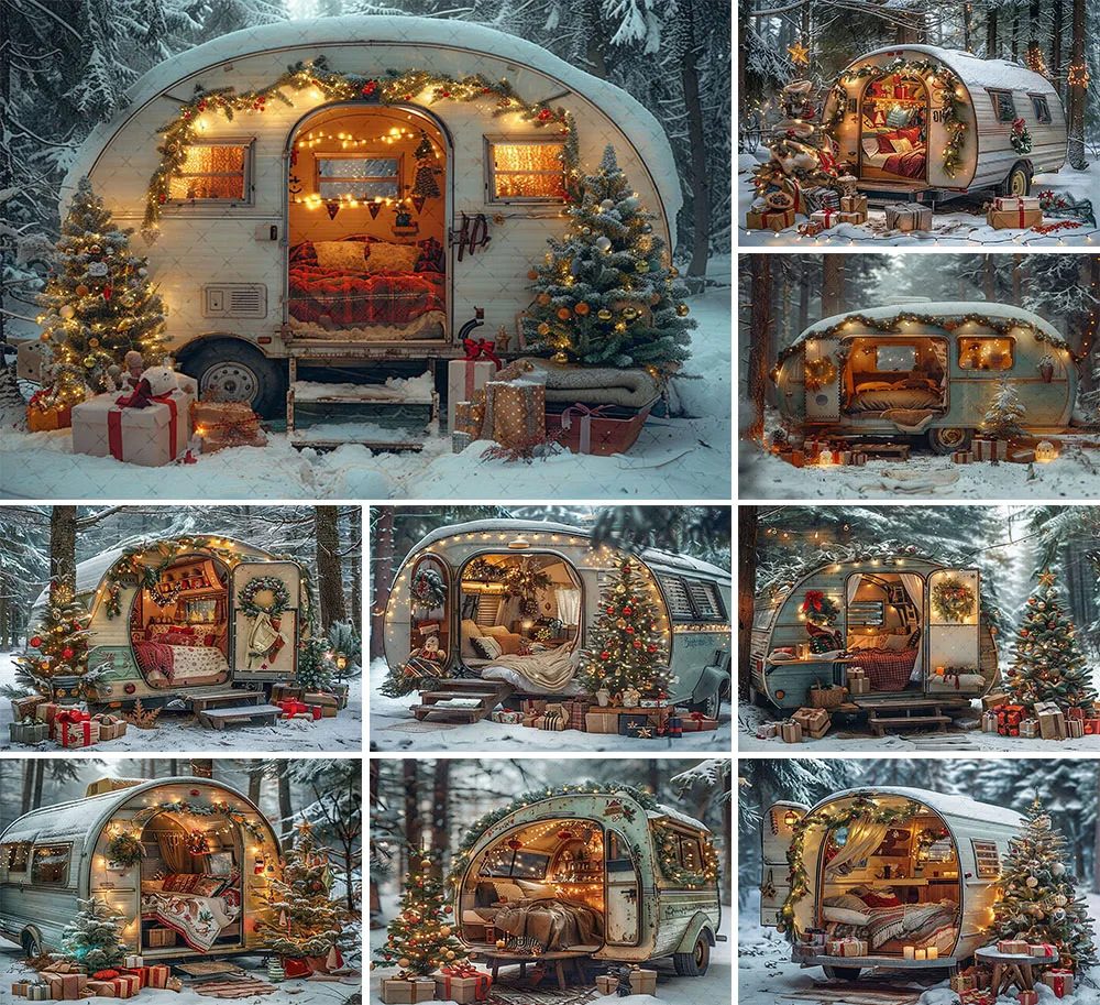 

Mehofond Photography Background Winter Christmas Camping Snowy Forest Xmas Tree Kids Family Portrait Decor Backdrop Photo Studio