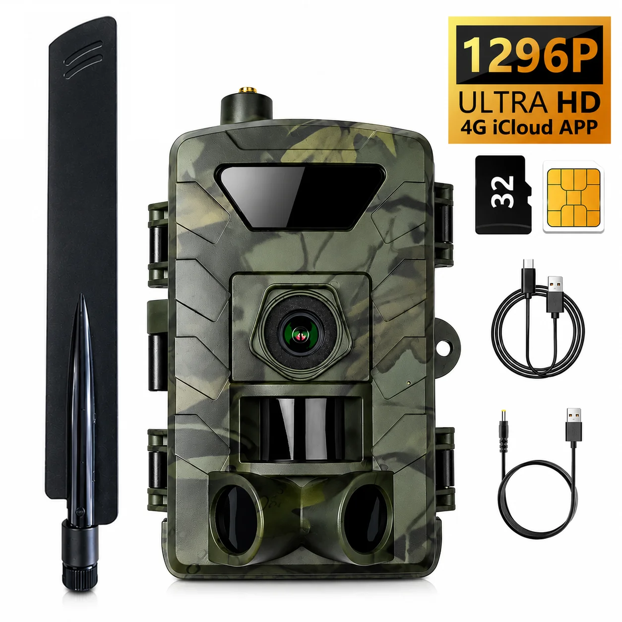 4G LTE Wildkamera mit SIM Karte, 60MP & 1296P HD, Nachtsicht, GPS, IP66 Wasserdicht, Bewegungsmelder Jagdkamera für Wildtierbeobachtung & Überwachung