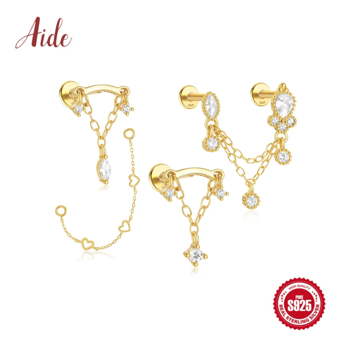 Aide 1Pc 925 Silver Horse Eye Flat Head Drop Earrings For Women 18K Gold Plated Tassel Chain Thread Piercing Ins Fine Jewelry