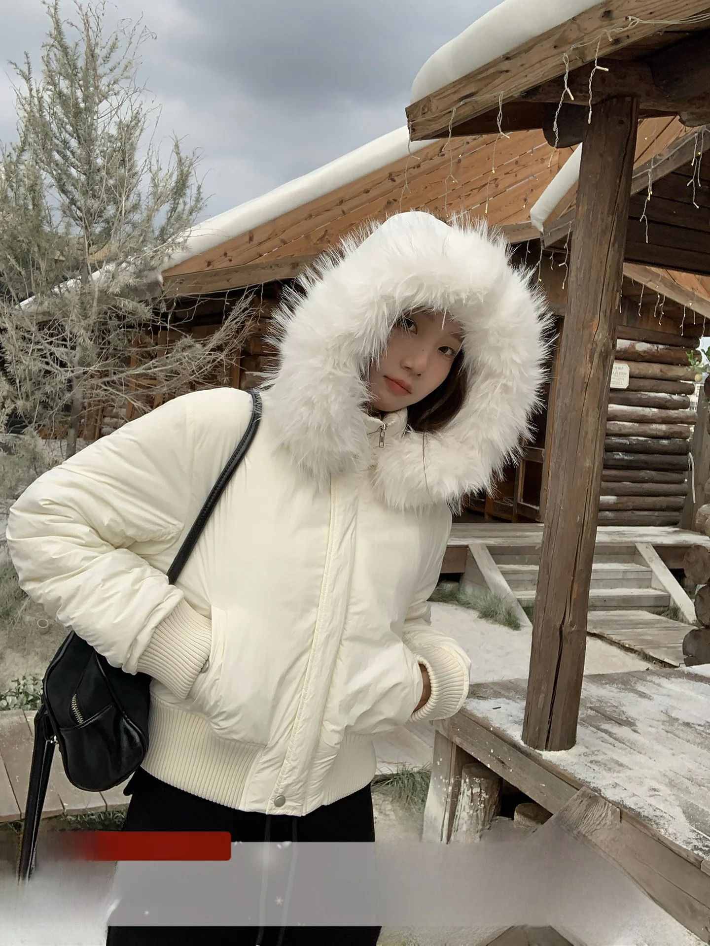 

Warm Thiened ort Cotton Jaet with Detachable Large Fur Collar And Hood for Women Korean Sle Straight Cut Winter Coat