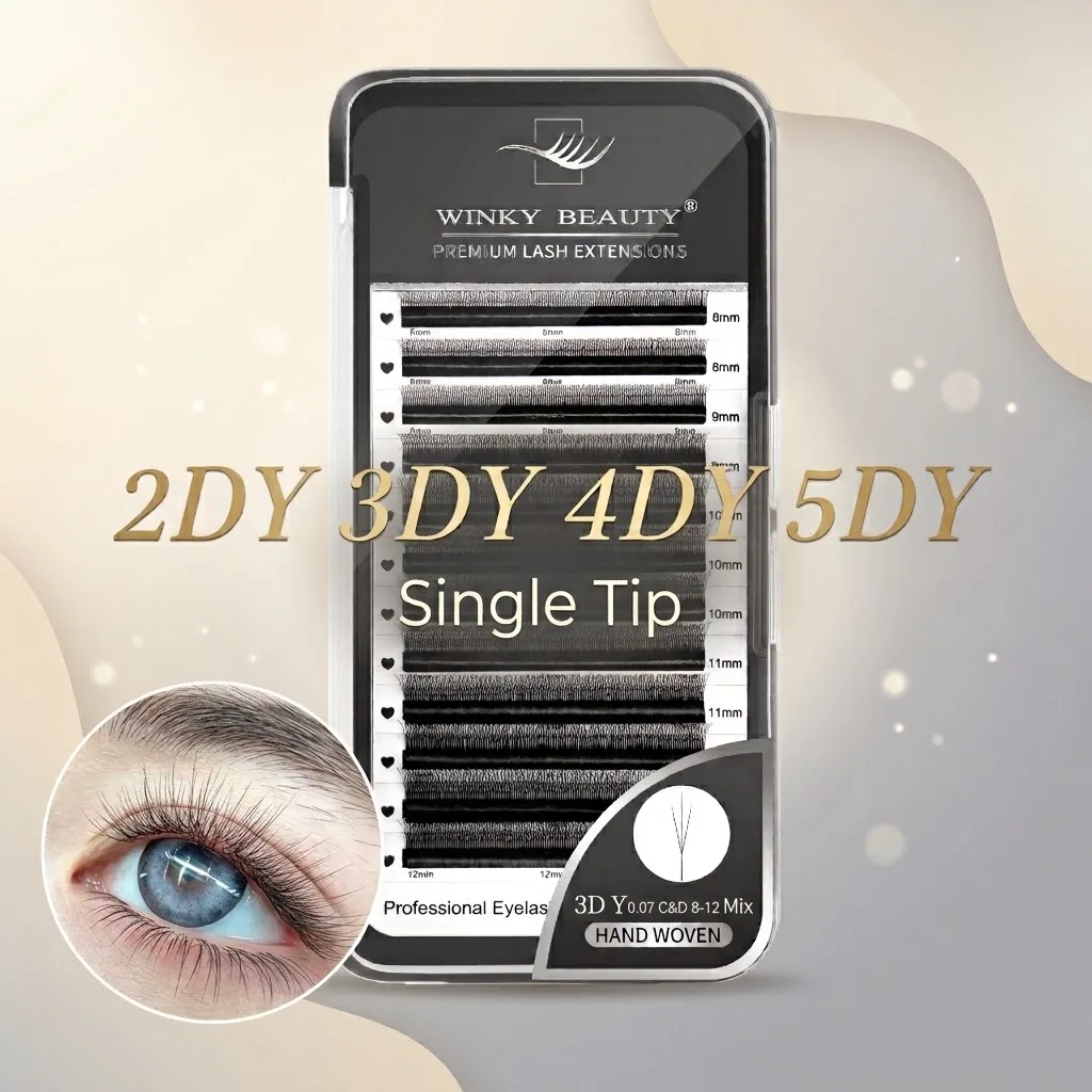 winky beauty Super Soft Single Tip Ultra-Thin Black Single Tip Lightweight Natural 2D Y Hand Woven Russian Volume Supplies