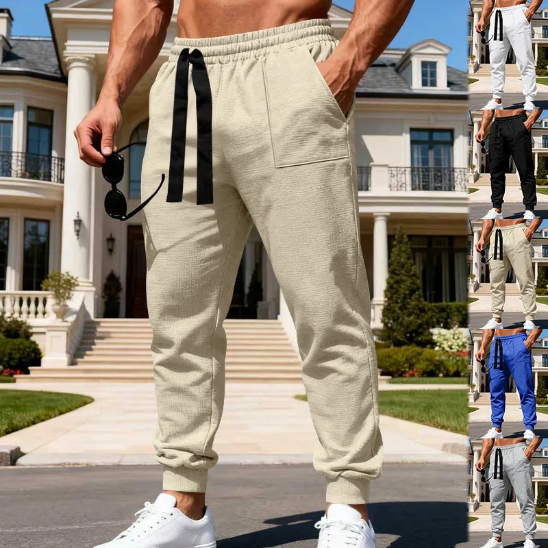 

Four Season Men's Loose Waffle Casual Sports Pants Hip-Hop Trend Breathable Sweatpants
