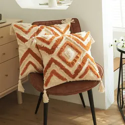 Geometric Tufted Cushion Cover Retro Home Decor Tassel Cotton Pillowcase For Sofa Living Room Bohemia Decorative Pillow Cover