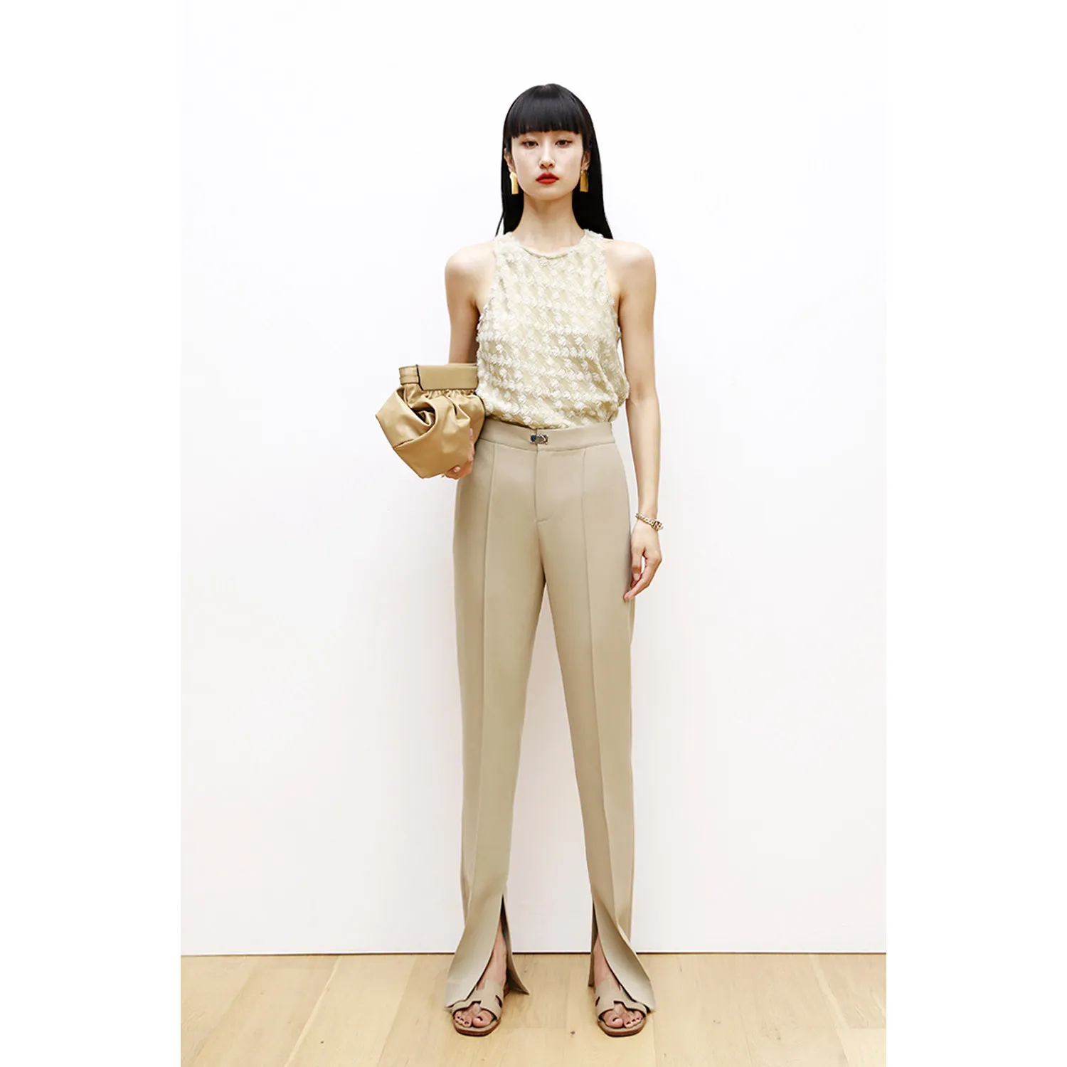 

Женские брюки с высокой талией, повседневные, длинные, в пол, из ацетата, утягивающие, облегающие, с разрезами, 3D крой, универсальные, цвет лимонный шенилл