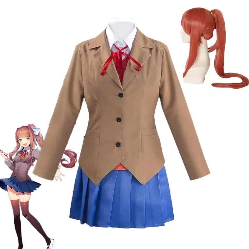 Monika Cosplay Costume Game Doki Doki Literature Club Sayori Yuri Natsuki School Girl Skirt Suit Helloween Party Dress for Women