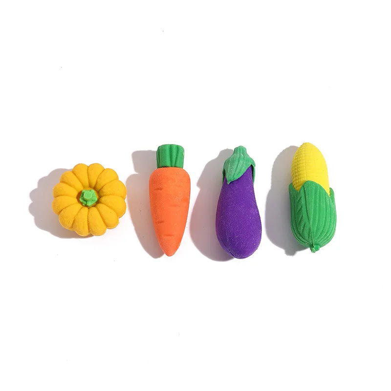 10Pcs/Lot Cute Vegetable Pencil Rubber 3D Kawaii Cartoon Pumpkin Corn Eggplant Carrot Erasers for Kids Stationery School Supplie