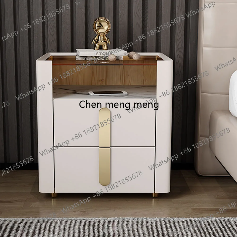 

Light luxury solid wood bedroom bedside cabinet Nordic glass rock slab double countertop storage cabinet