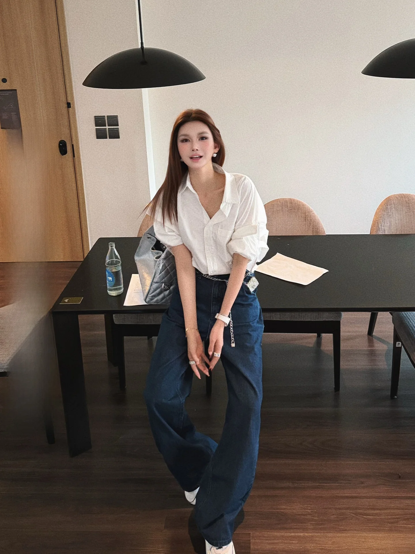 

Jennie Cotton Denim Wide Leg Straight Workwear Pants Women Loose Fit Trousers Casual High Waist Zipper ket Color
