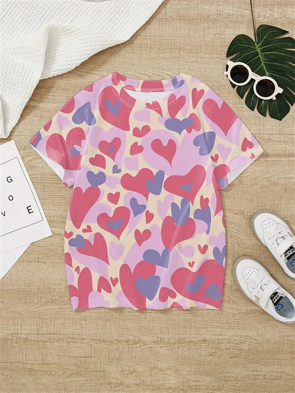 Camiseta infantil de manga curta estampada em 3D, tops casuais das meninas, roupas infantis, moda verão