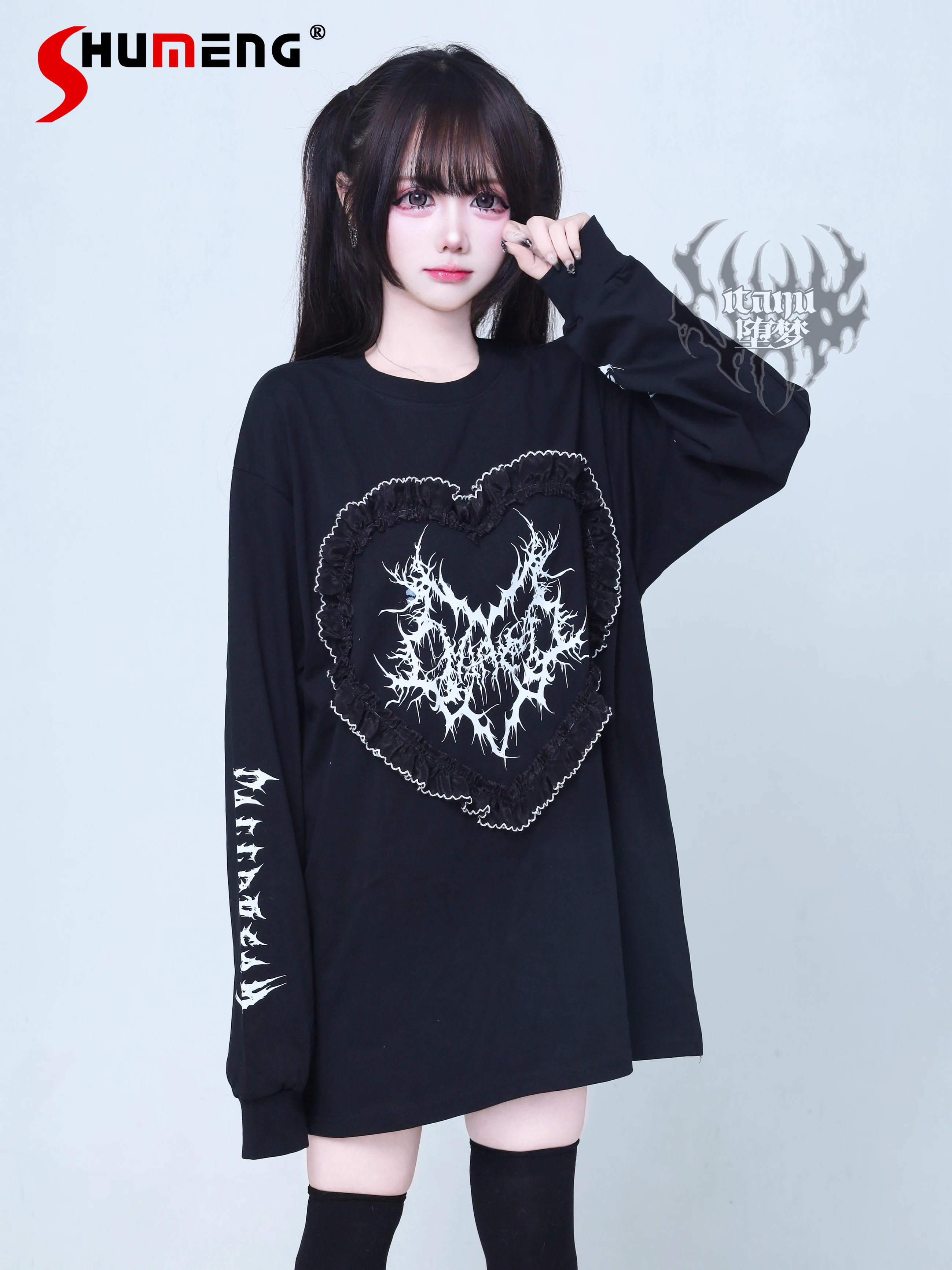 

Original Subculture Punk Style Gothic Dark Long Sleeve T-Shirt Spring Autumn Girls Sweet Cool Fashion Loose Top Hoodie Women