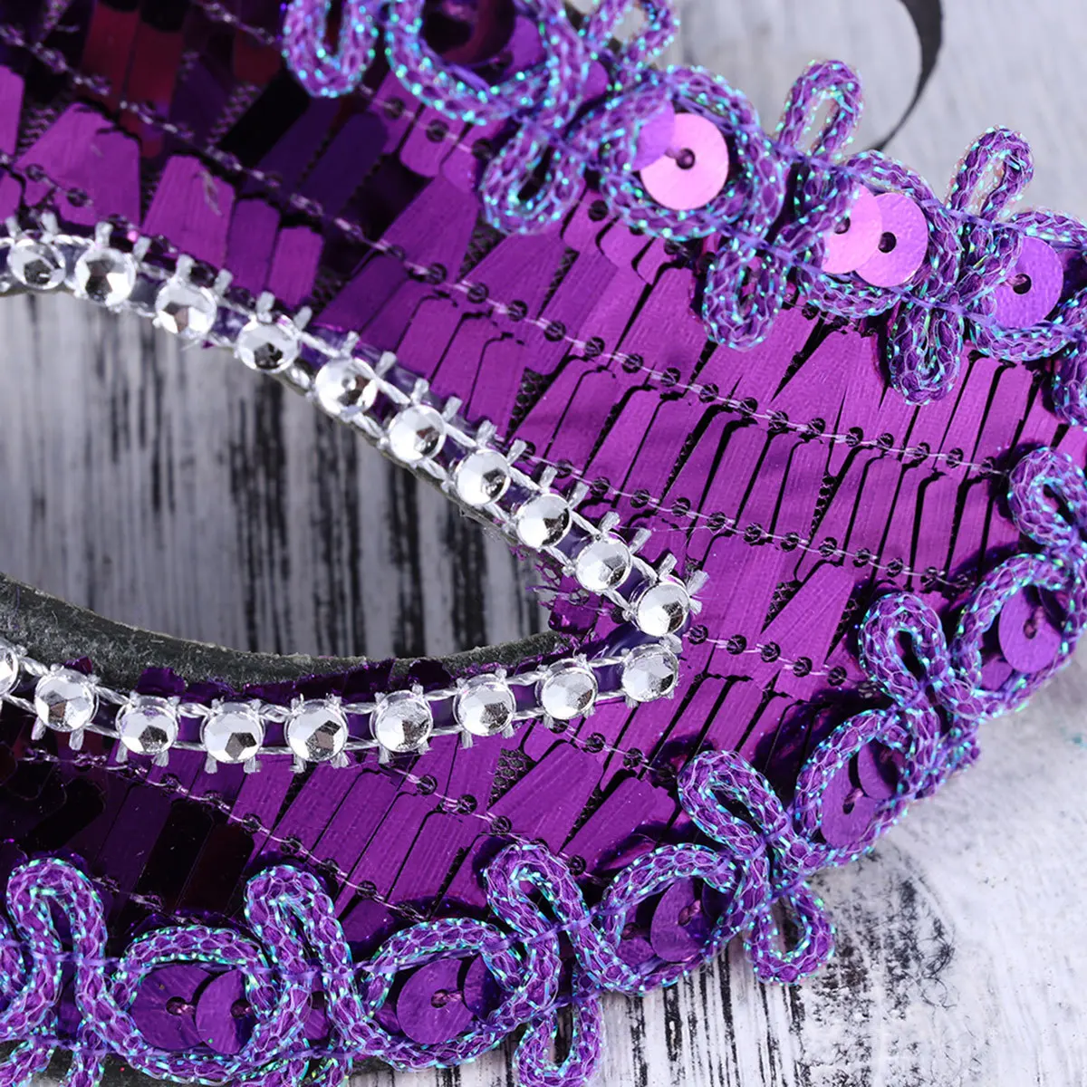 

Bendable Masquerade Half Face Mask Purple Lace Beaded Glitter Decorated One Size Fits Most for Party Carnival Halloween