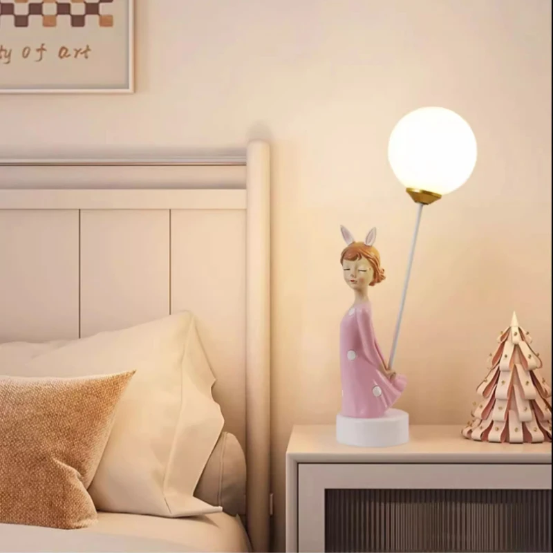 Cute Rabbit Eared Girl Table Lamps Little Princess Bedside Lamp Warm Romantic Children's Bedroom Study Reading Table Lights LED