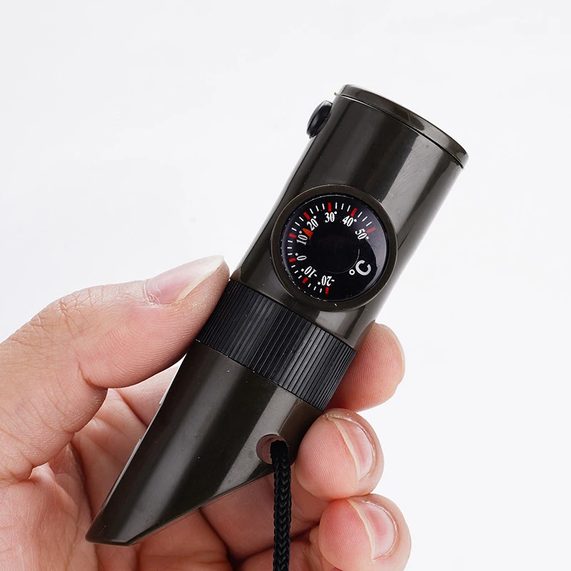 Outdoor 7-In-1 Multifunctional Whistle Survival Whistle With Led Light Thermometer Compass