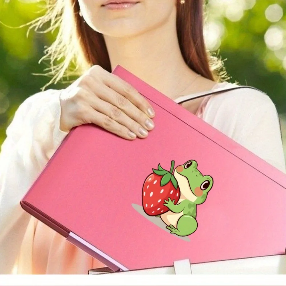 Cute Frog with Strawberry Green Holding Red Car Laptop Fridge Notebook Decoration Birthday Valentine's Easter Mother'S Day