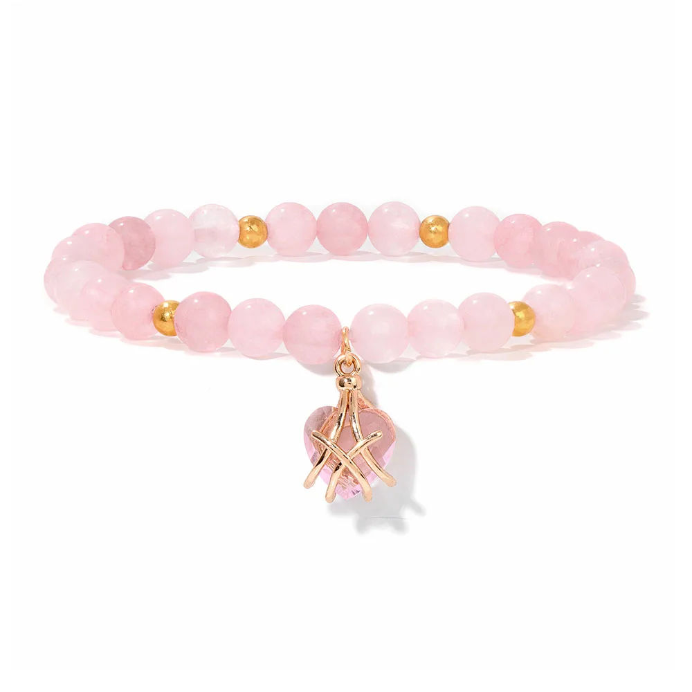Großhandel Naturstein Rosa Rosenquarz Perlen Armband Frauen Tigerauge Katzenauge Perlen Herz Anhänger Armbänder Heilung Schmuck – Detail 5