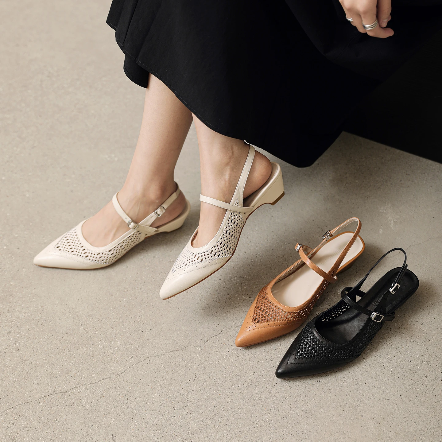 2026 new summer women sandals natural leather 22-25cm sheepskin+weave fabric+pigskin pointed toe buckle thick heel women shoes