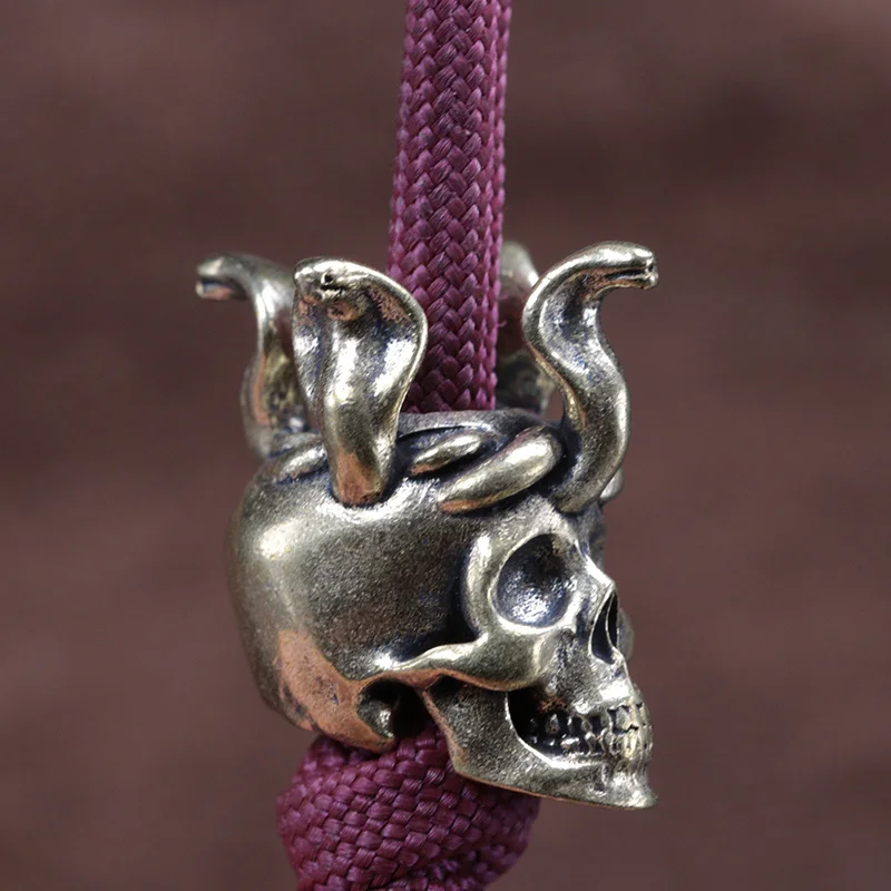 Four Cobra Skull Brass Knife Bead Snake EDC DIY Paracord Woven Bracelet Lanyard Pendant Accessories Outdoor Tool Hangings Charms