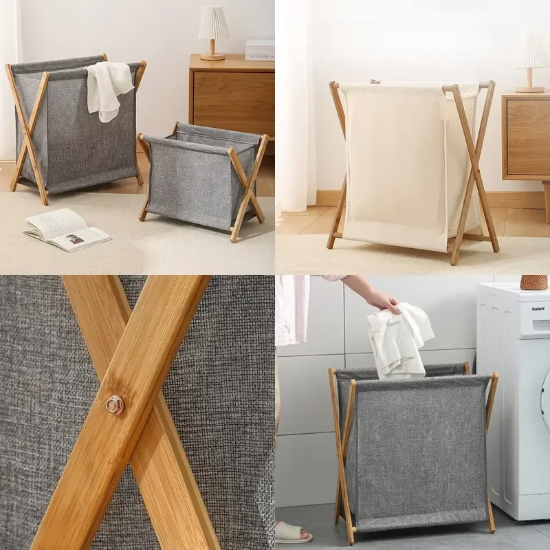 Modern Foldable Bamboo Laundry Baskets Simple Fabric Bathroom Clothes Basket Multifunctional Creative Bedroom Storage Basket